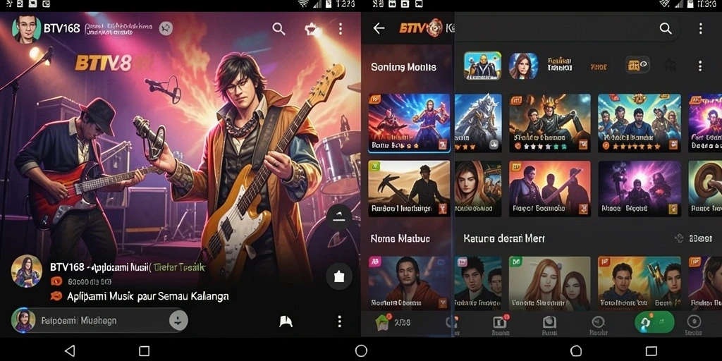 Tampilan warna-warni antarmuka BTV168 saat mendengarkan musik.