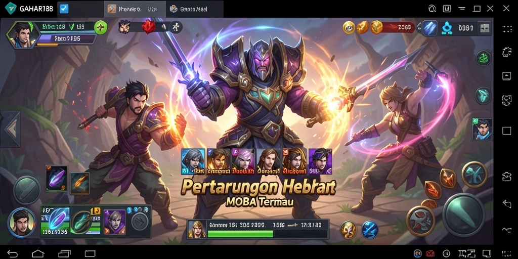 Tampilan seru dari gameplay MOBA GAHAR188 saat bertempur di arena.