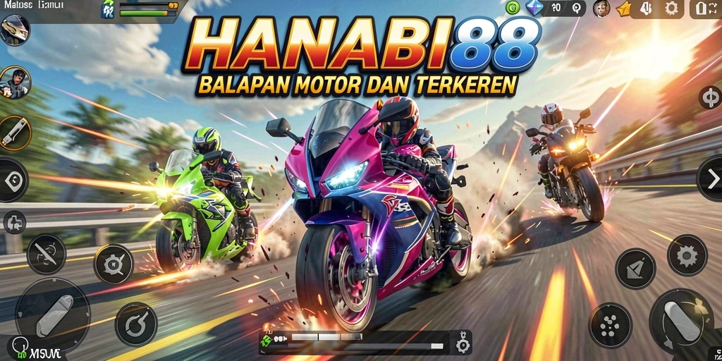 Screenshot gameplay menunjukkan aksi balapan motor yang mendebarkan.