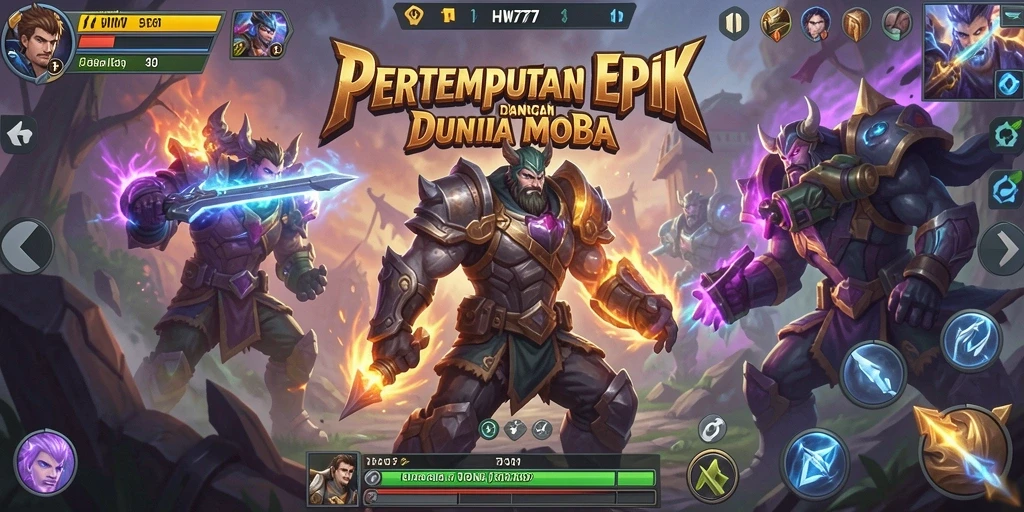 Tangkapan layar HW777 menampilkan aksi pertempuran epik di arena MOBA.