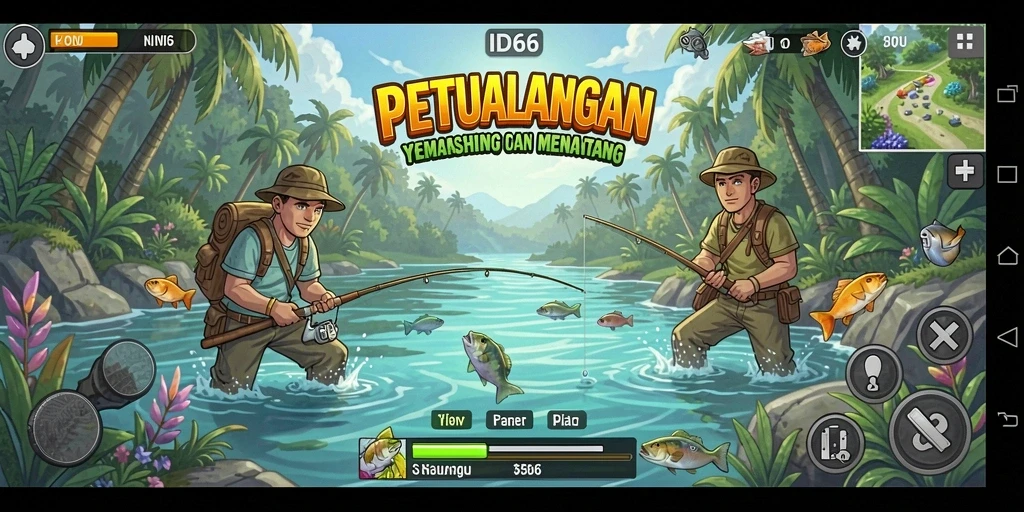 Tampilan gameplay seru dan mendebarkan dari ID66 saat menangkap ikan.