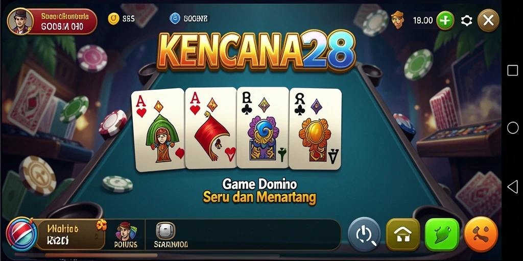Screenshot gameplay dalam KENCANA28 menampilkan papan Domino yang dinamis.
