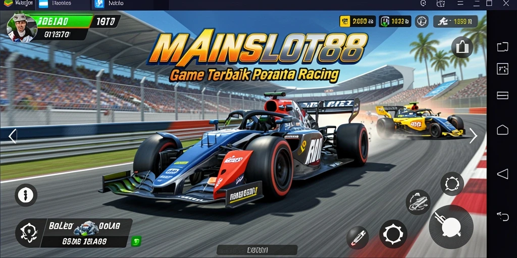 Tangkapan layar utama MAINSLOT88 menampilkan suasana balap yang seru dengan mobil cepat.