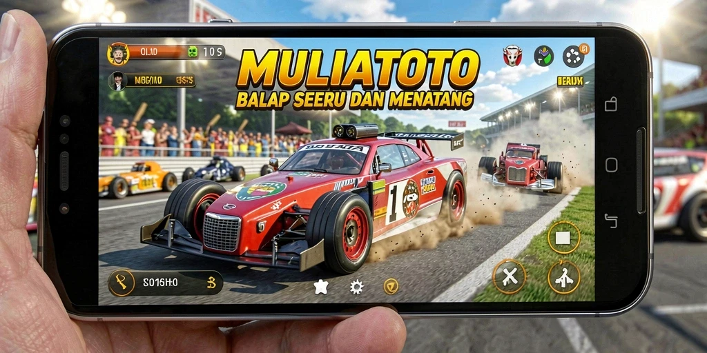 Tangkapan layar gameplay MULIATOTO yang menegangkan saat balapan.