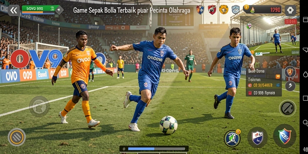 Screenshot OVO99 menampilkan aksi seru di lapangan sepak bola.