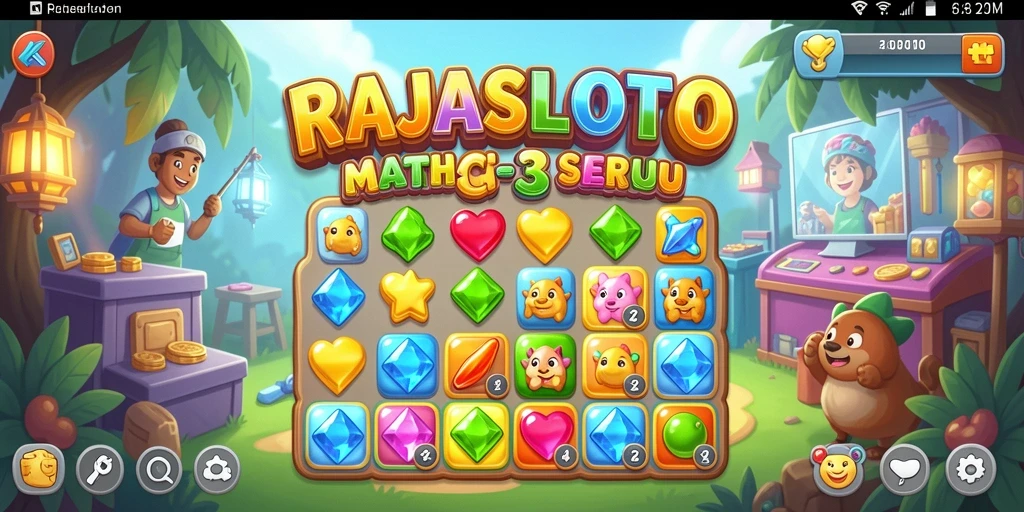 Tampilan gameplay seru di RAJASLOTO dengan tantangan Match-3.