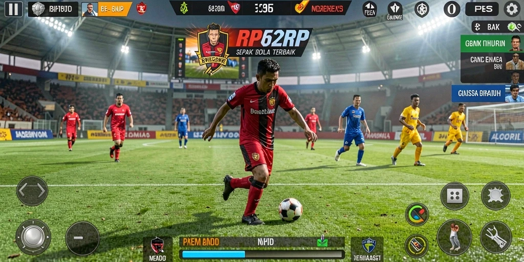 Tampilan gameplay menarik dari RP62RP menunjukkan aksi sepak bola yang dinamis.