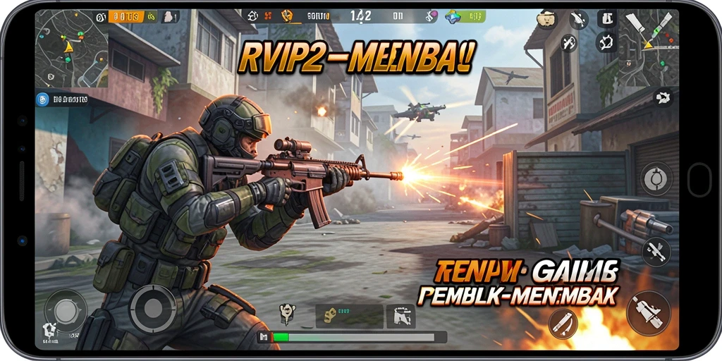 Tangkapan layar gameplay RVIP2 menampilkan aksi tembak-menembak yang mendebarkan.