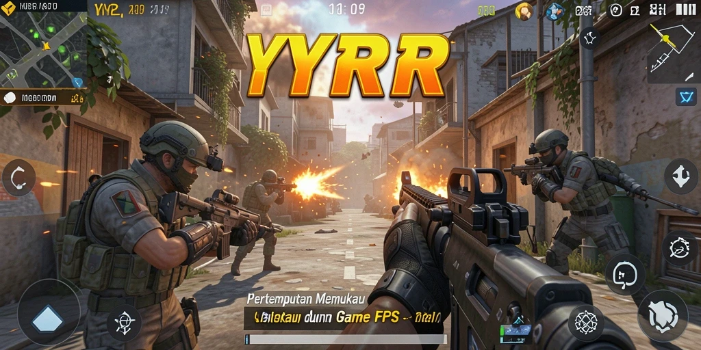 Screenshot dari permainan YYRR menunjukkan aksi tembak-tembakan yang intens.